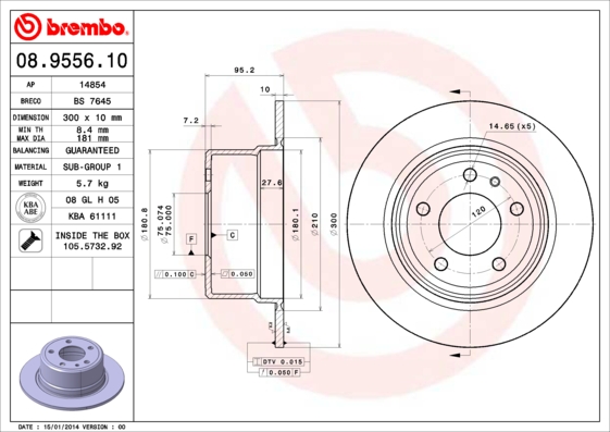 BREMBO Hátsó féktárcsa 08.9556.10_BREMBO