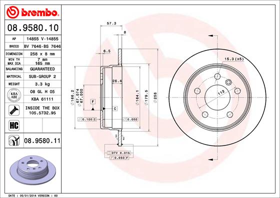 BREMBO Hátsó féktárcsa 08.9580.11_BREMBO