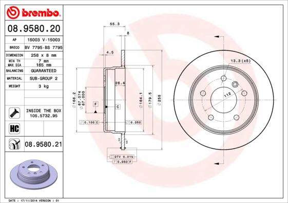 BREMBO Hátsó féktárcsa 08.9580.21_BREMBO