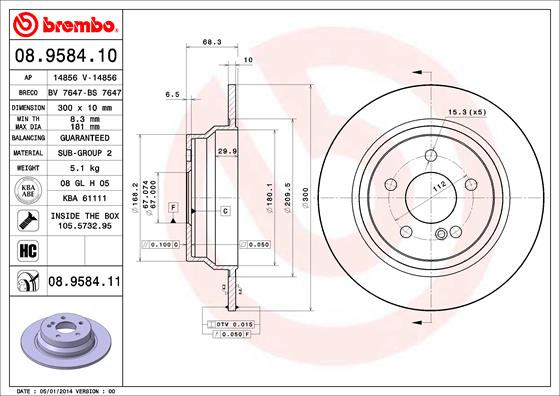 BREMBO Hátsó féktárcsa 08.9584.11_BREMBO