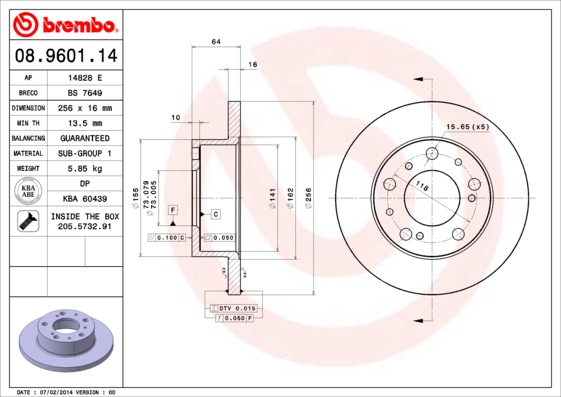 BREMBO Első féktárcsa 08.9601.14_BREMBO