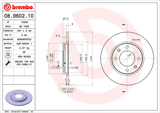 BREMBO Hátsó féktárcsa 08.9602.10_BREMBO