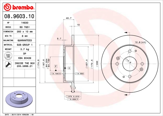 BREMBO Hátsó féktárcsa 08.9603.10_BREMBO