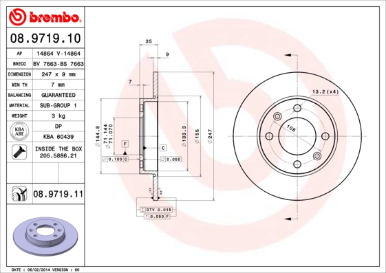 BREMBO Hátsó féktárcsa 08.9719.10_BREMBO