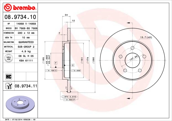 BREMBO Hátsó féktárcsa 08.9734.11_BREMBO