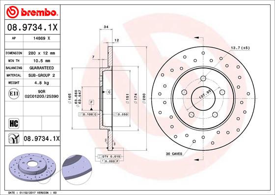 BREMBO Féktárcsa, mind 08.9734.1X_BREMBO