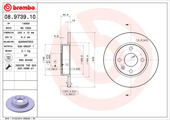 BREMBO Hátsó féktárcsa 08.9739.10_BREMBO