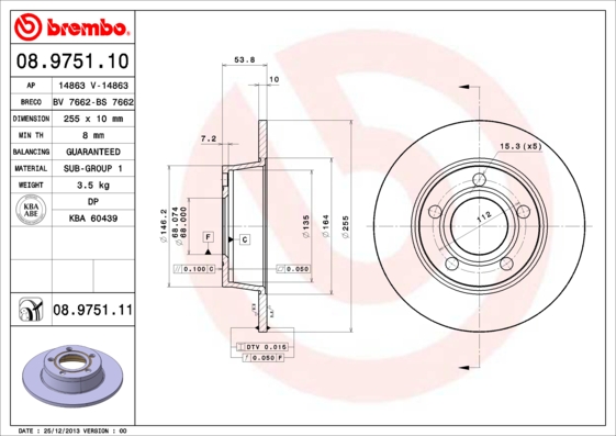 BREMBO Hátsó féktárcsa 08.9751.11_BREMBO