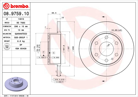 BREMBO Hátsó féktárcsa 08.9759.10_BREMBO