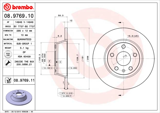 BREMBO Hátsó féktárcsa 08.9769.10_BREMBO