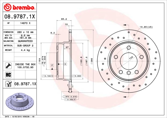 BREMBO Hátsó féktárcsa 08.9787.1X_BREMBO