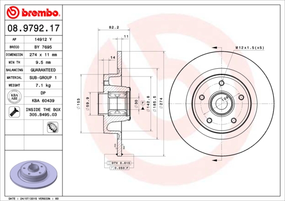 BREMBO Féktárcsa+kerékagycsapágy 08.9792.17_BREMBO