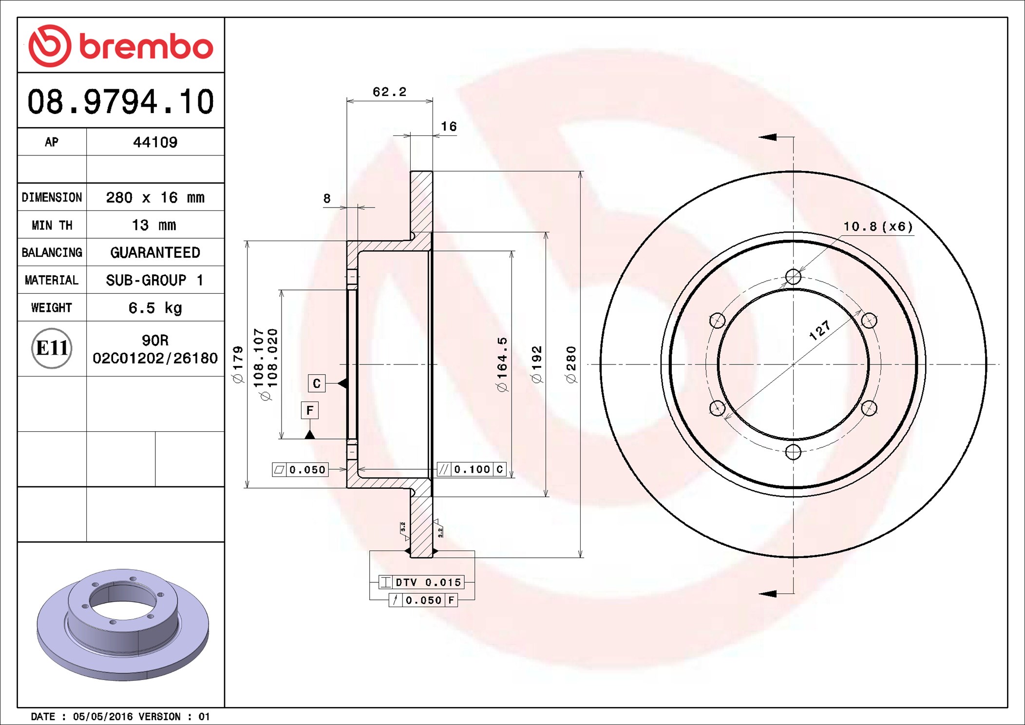 BREMBO Hátsó féktárcsa 08.9794.10_BREMBO