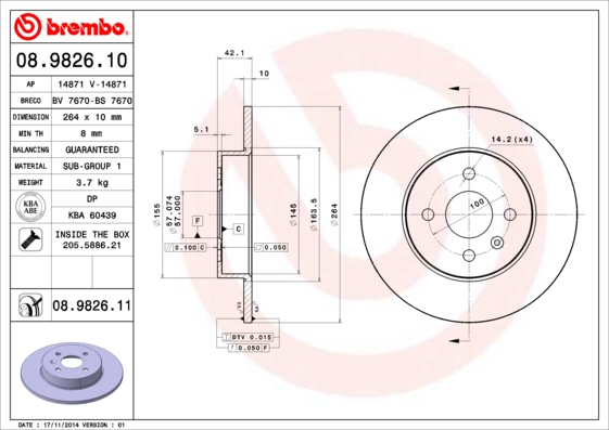 BREMBO Hátsó féktárcsa 08.9826.11_BREMBO