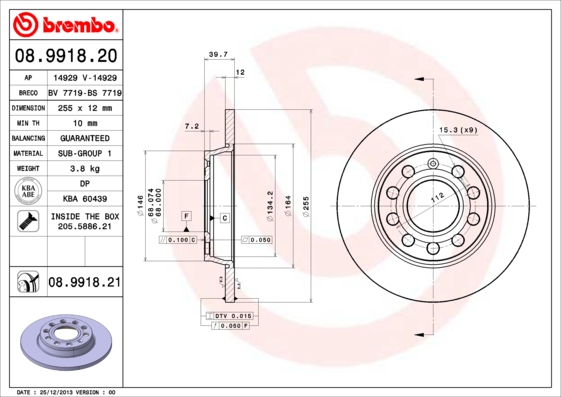 BREMBO Hátsó féktárcsa 08.9918.21_BREMBO