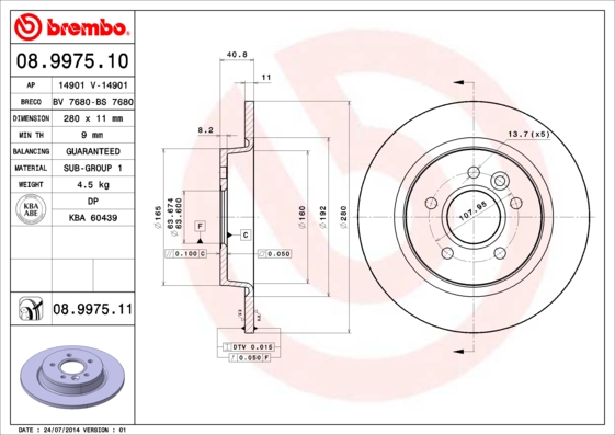 BREMBO Hátsó féktárcsa 08.9975.11_BREMBO