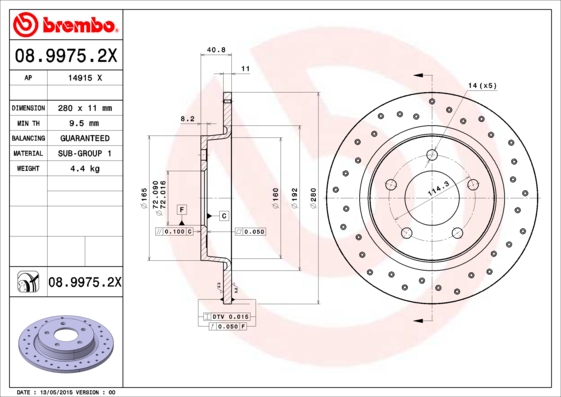 BREMBO Hátsó féktárcsa 08.9975.2X_BREMBO