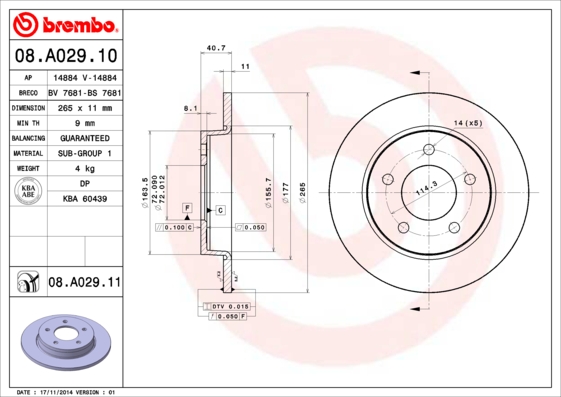 BREMBO Hátsó féktárcsa 08.A029.10_BREMBO