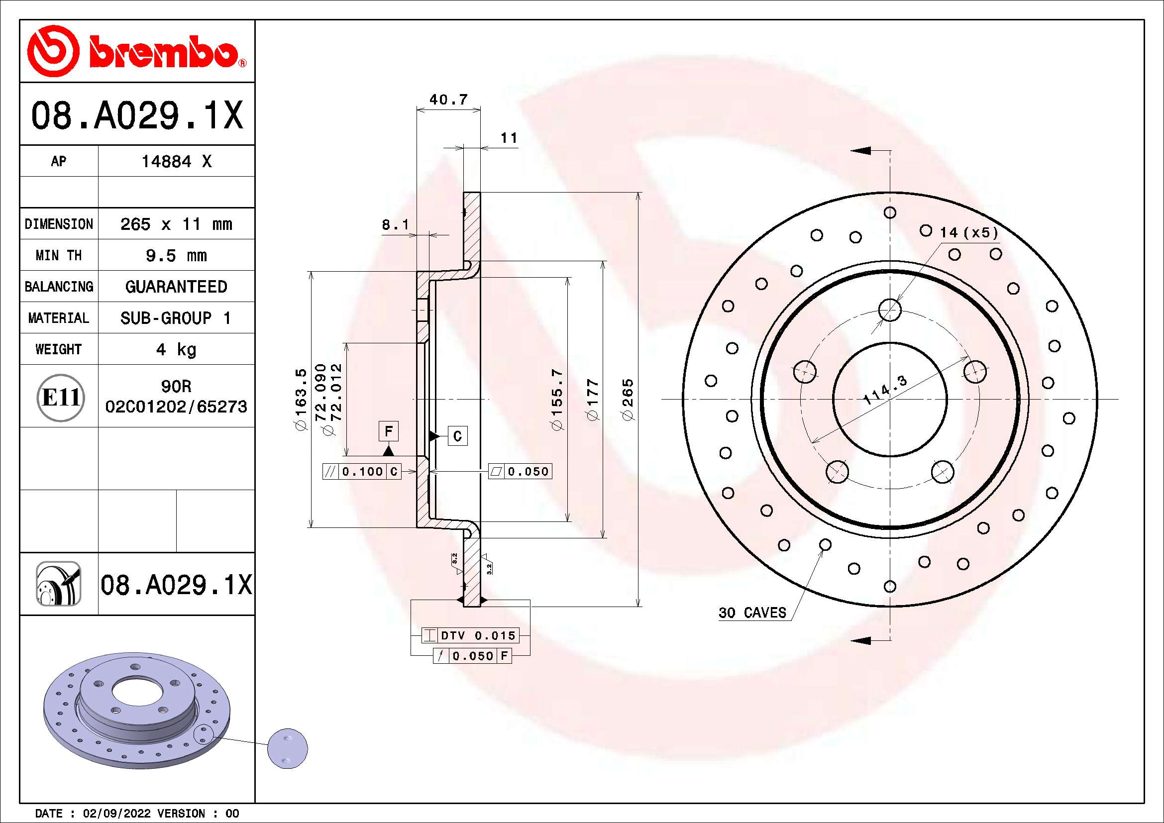 BREMBO Féktárcsa, mind 08.A029.1X_BREMBO