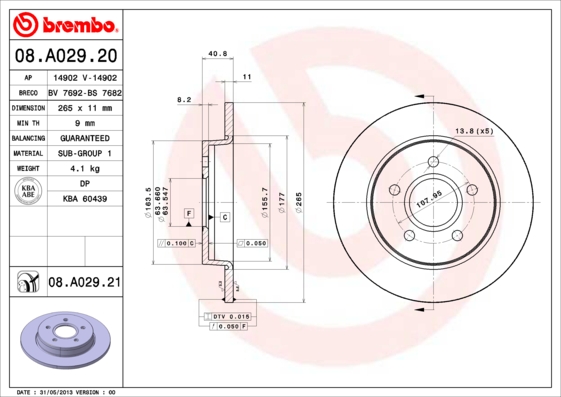 BREMBO Hátsó féktárcsa 08.A029.21_BREMBO