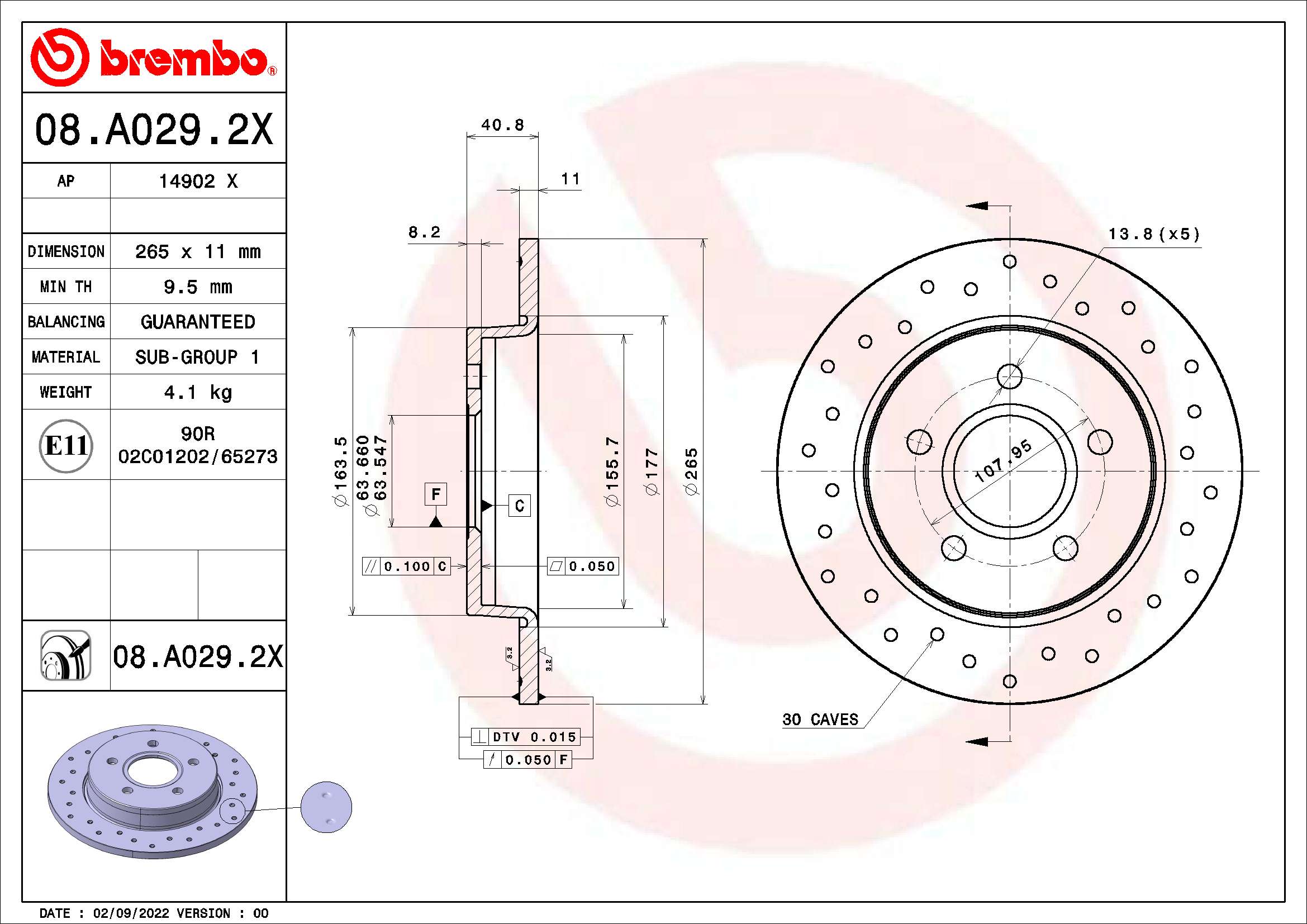 BREMBO Féktárcsa, mind 08.A029.2X_BREMBO