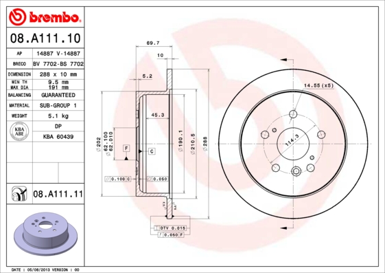 BREMBO Hátsó féktárcsa 08.A111.11_BREMBO