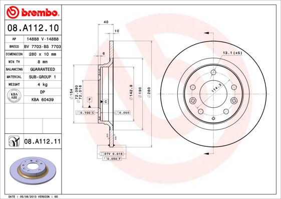 BREMBO Hátsó féktárcsa 08.A112.11_BREMBO