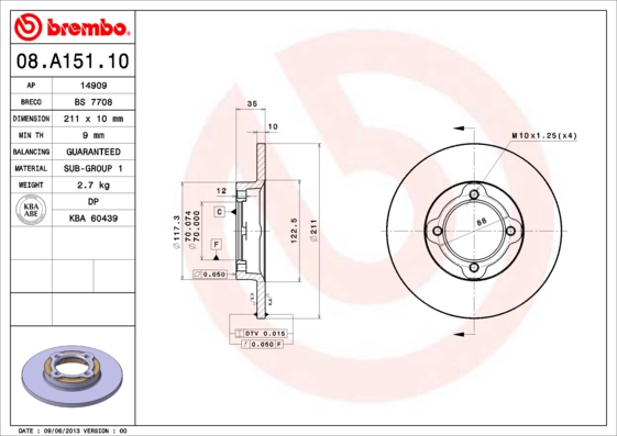 BREMBO Első féktárcsa 08.A151.10_BREMBO