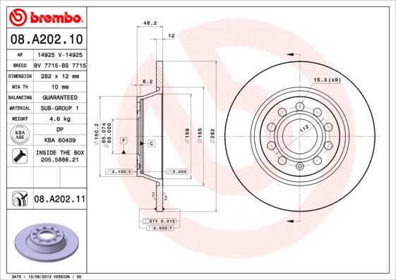 BREMBO Hátsó féktárcsa 08.A202.11_BREMBO