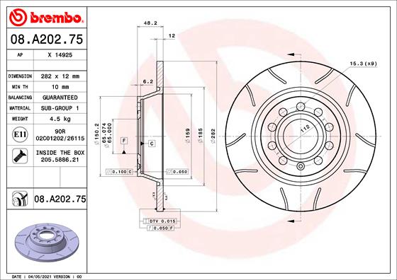 BREMBO Féktárcsa, mind 08.A202.75_BREMBO