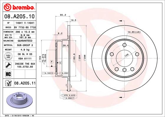 BREMBO Hátsó féktárcsa 08.A205.11_BREMBO