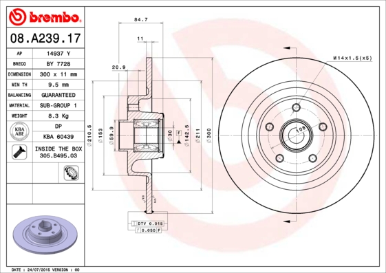 BREMBO Hátsó féktárcsa 08.A239.17_BREMBO