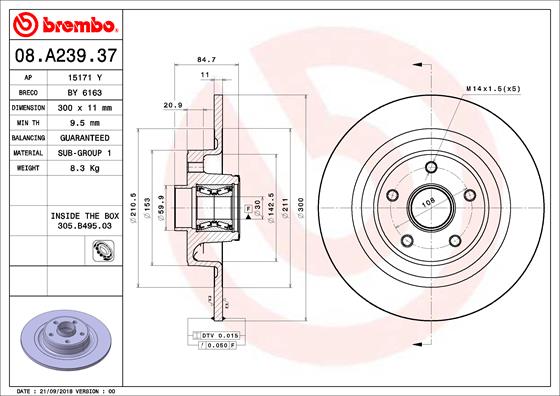 BREMBO Féktárcsa, mind 08.A239.37_BREMBO