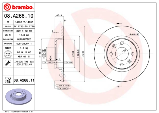 BREMBO Első féktárcsa 08.A268.11_BREMBO