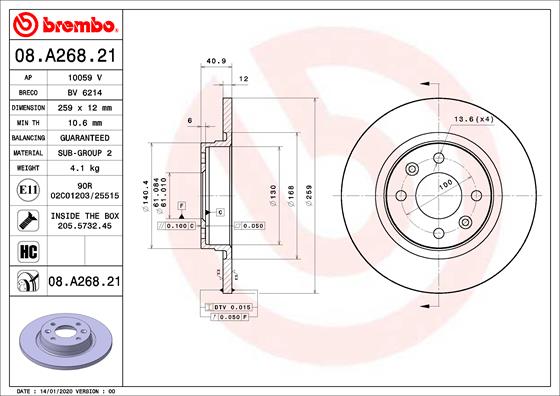 BREMBO Féktárcsa, mind 08.A268.21_BREMBO