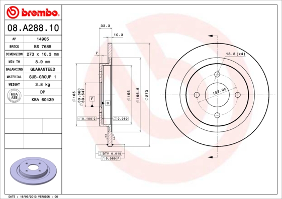 BREMBO Hátsó féktárcsa 08.A288.10_BREMBO