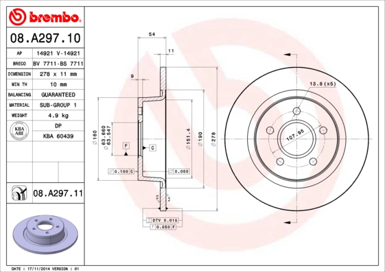 BREMBO Hátsó féktárcsa 08.A297.11_BREMBO