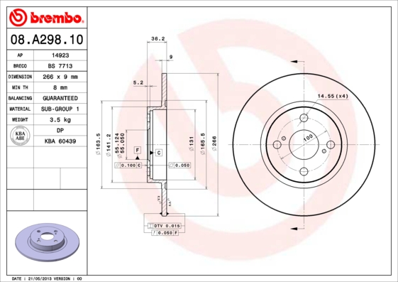 BREMBO Hátsó féktárcsa 08.A298.10_BREMBO