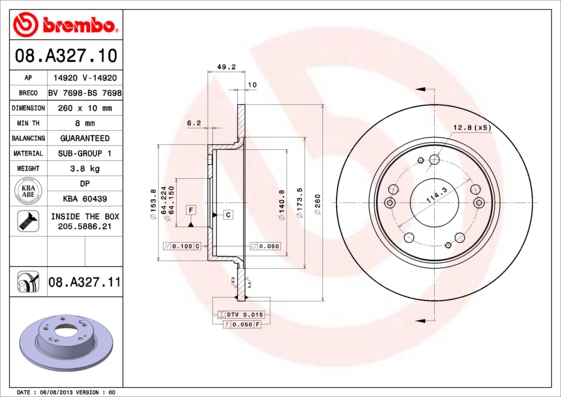 BREMBO Hátsó féktárcsa 08.A327.10_BREMBO