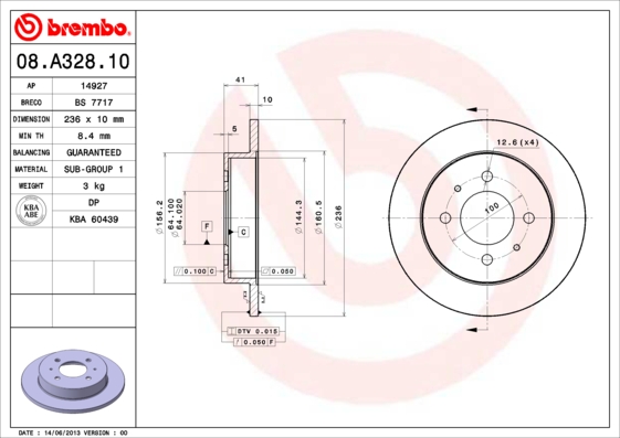 BREMBO Hátsó féktárcsa 08.A328.10_BREMBO