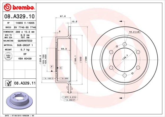 BREMBO Hátsó féktárcsa 08.A329.10_BREMBO