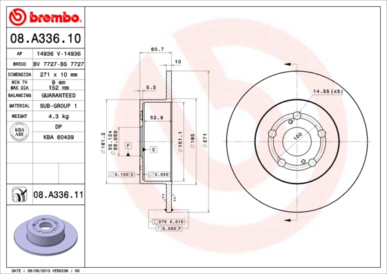 BREMBO Hátsó féktárcsa 08.A336.11_BREMBO