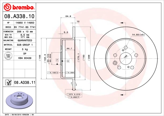 BREMBO Hátsó féktárcsa 08.A338.11_BREMBO