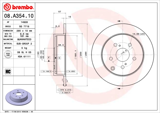 BREMBO Hátsó féktárcsa 08.A354.10_BREMBO