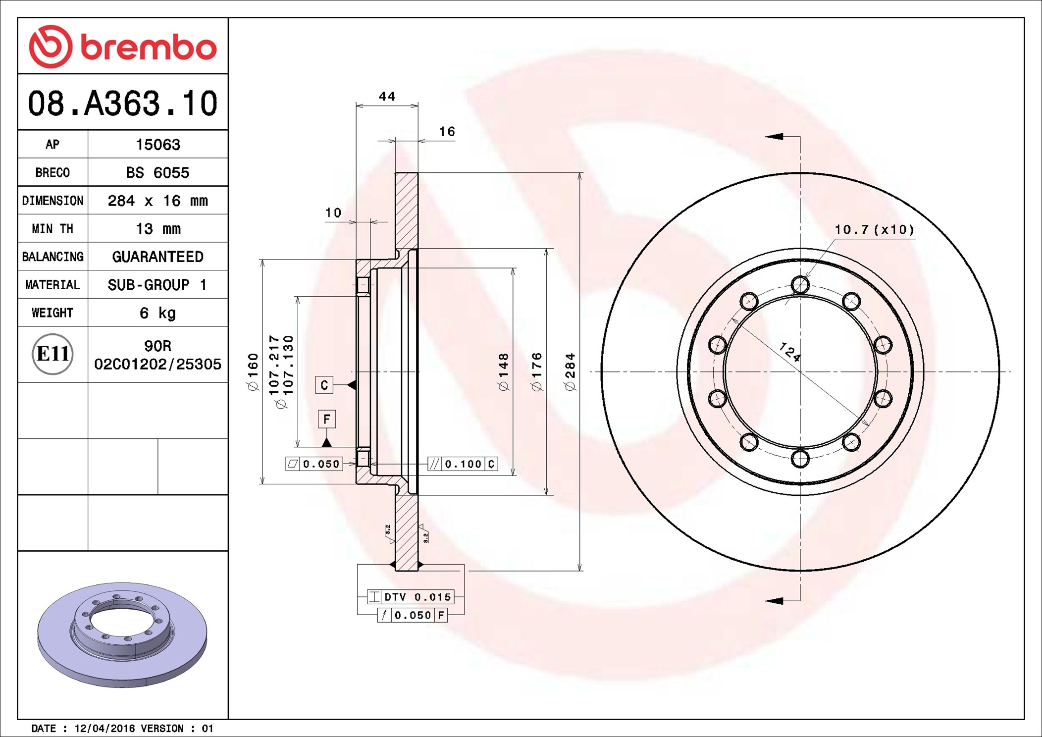 BREMBO Hátsó féktárcsa 08.A363.10_BREMBO