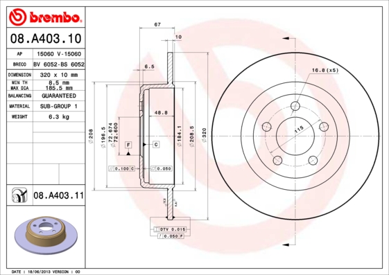 BREMBO Féktárcsa, mind 08.A403.11_BREMBO