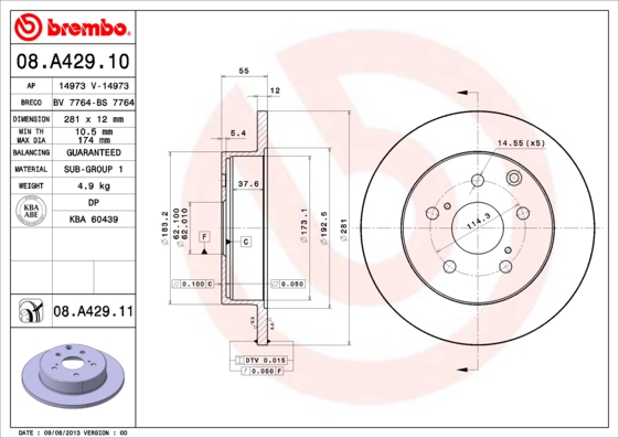 BREMBO Hátsó féktárcsa 08.A429.11_BREMBO