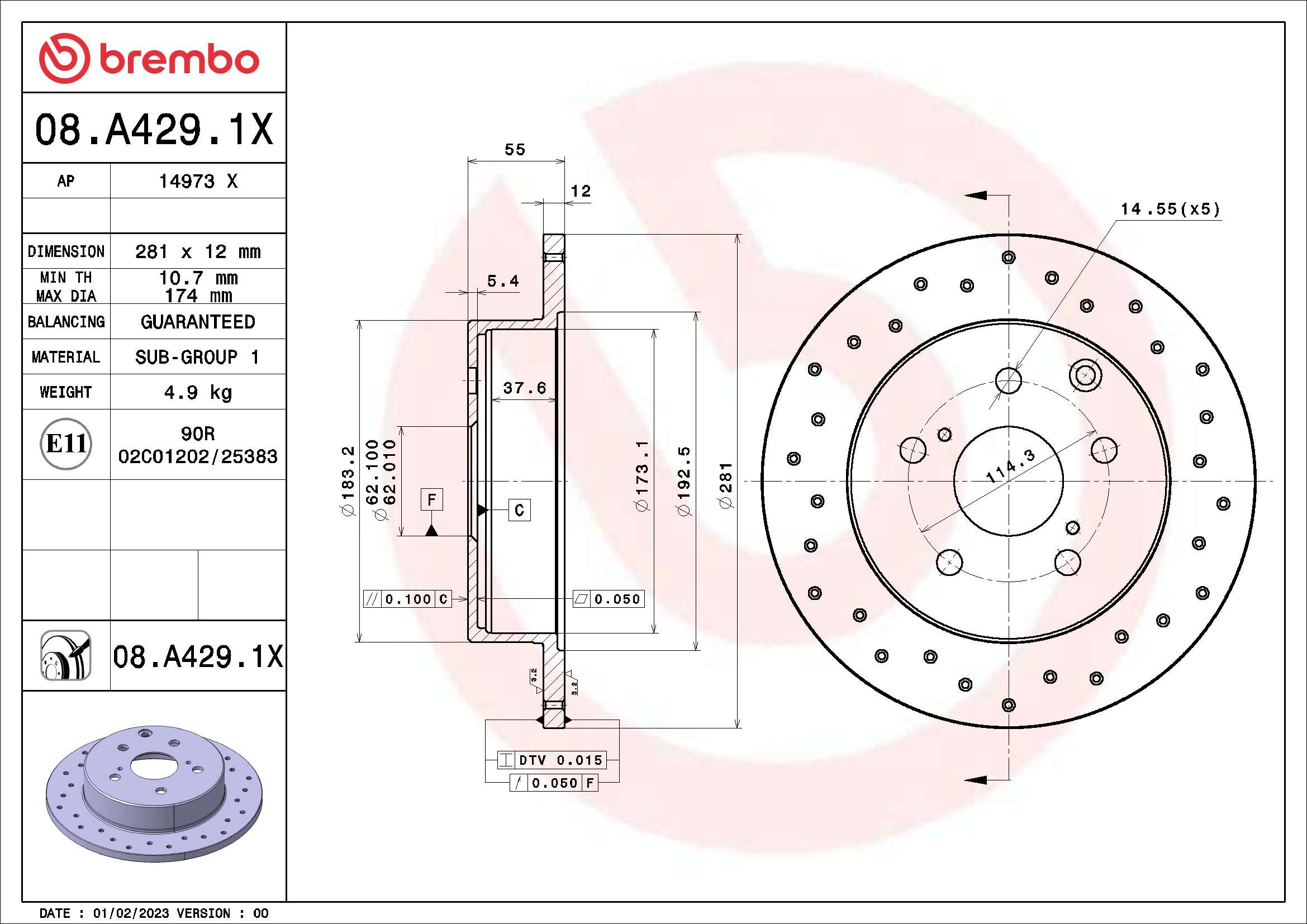 BREMBO Féktárcsa, mind 08.A429.1X_BREMBO