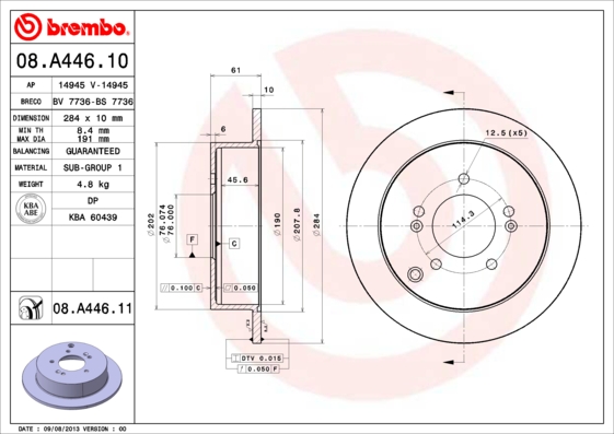 BREMBO Hátsó féktárcsa 08.A446.11_BREMBO