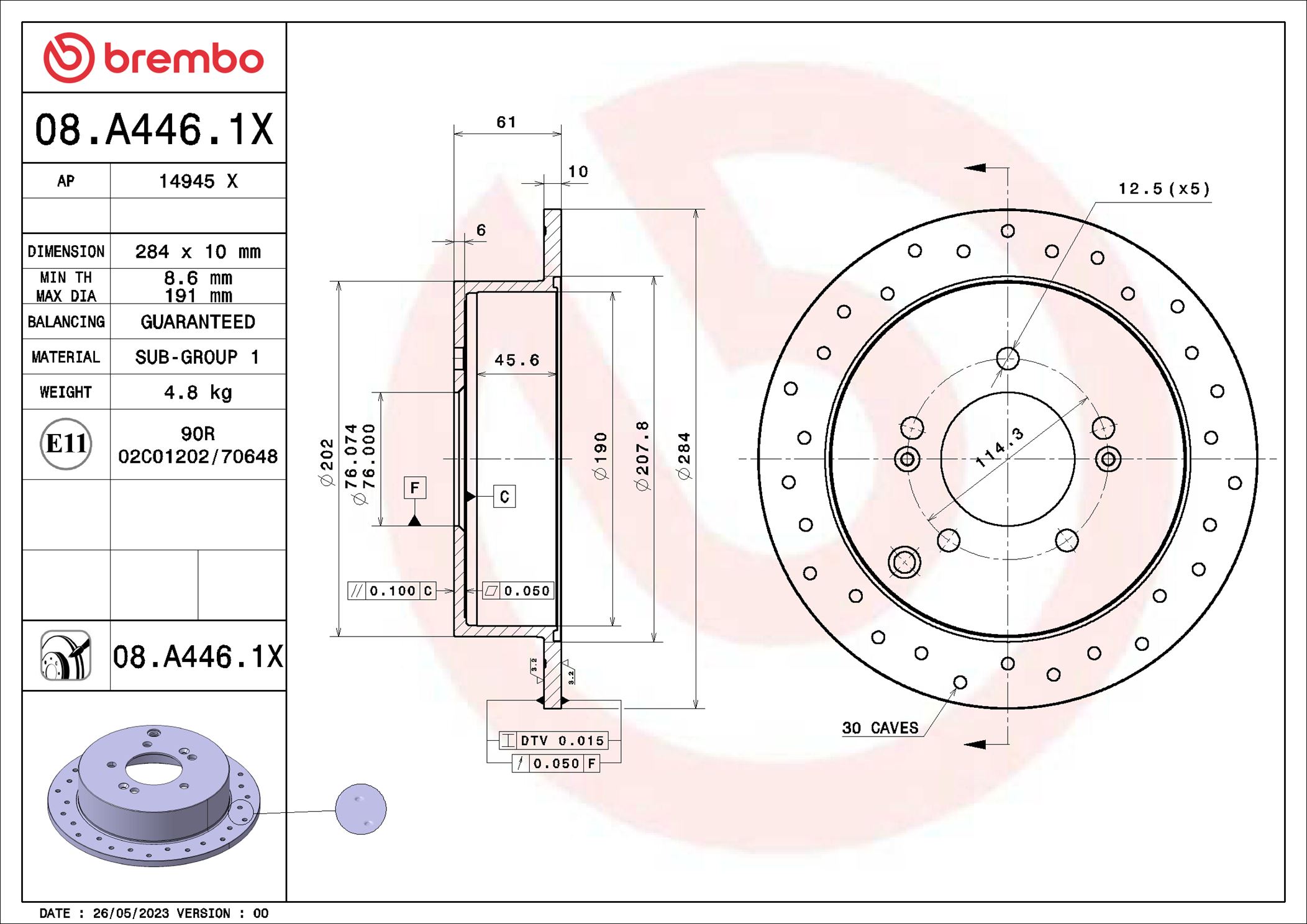 BREMBO Féktárcsa, mind 08.A446.1X_BREMBO